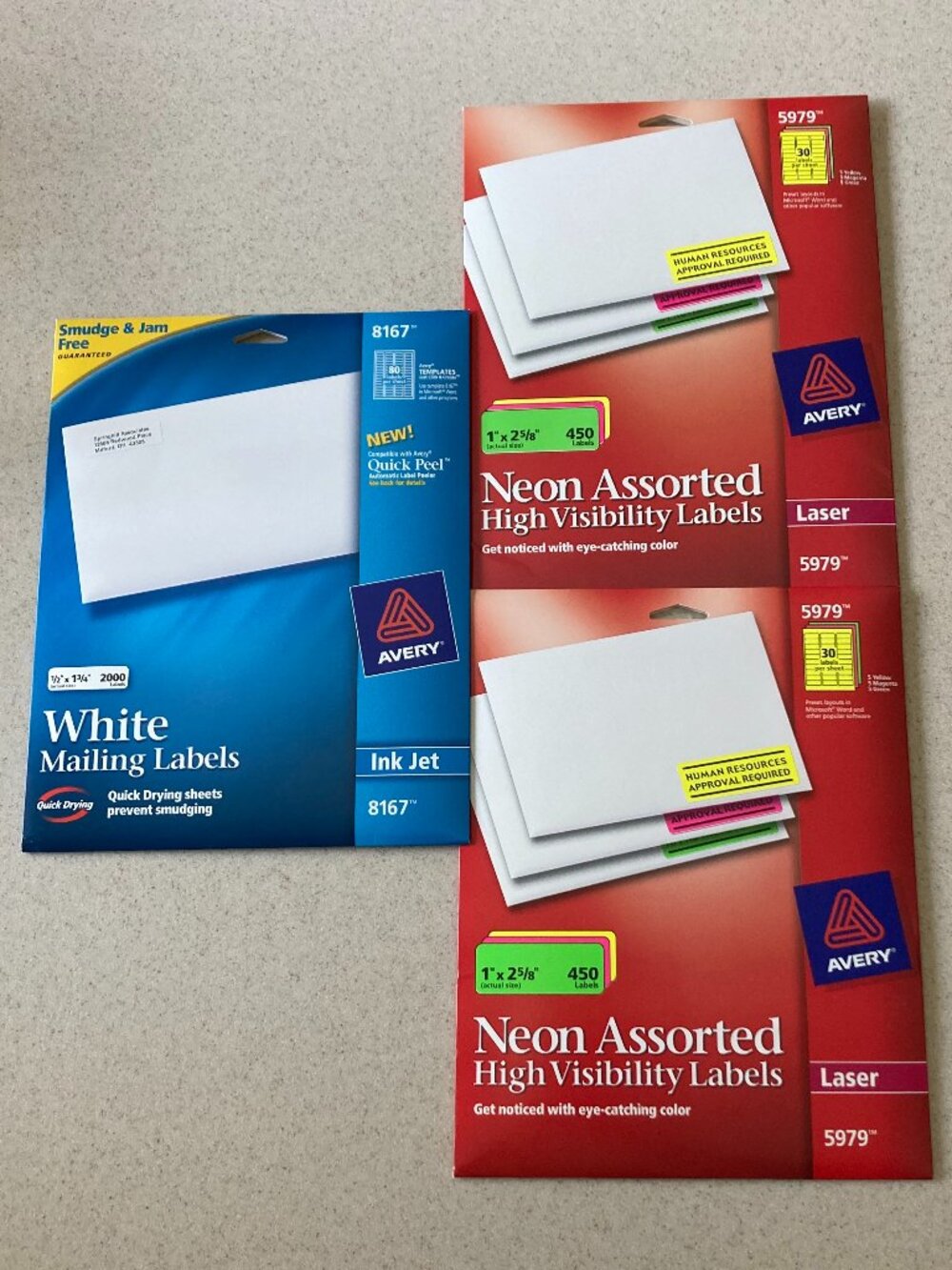 Avery Labels #8167 White Ink Jet & #5979 Neon Laser